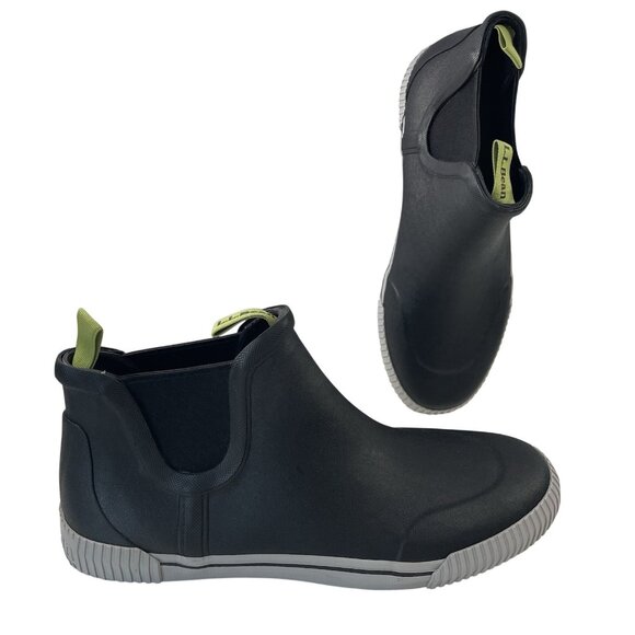 LL Bean Rubber Ankle Boots Mens 10.5 Black Wellie Chelsea Slip On Boat Shoes - Picture 1 of 10